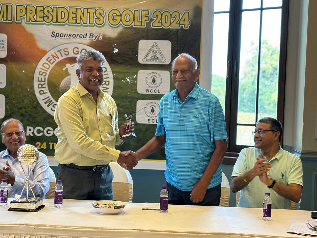 MgmiSecretary's tweet photo. The MGMI President's Cup Golf   Tournament was held at RCGC on 24th April with 16 golfers participating. All credits to Mr J P Goenka, the Convenor, for its success.
It was held after 6 years but the excitement among the players was palpable considering the sizzling temperature. https://t.co/gtuAy8hKwW