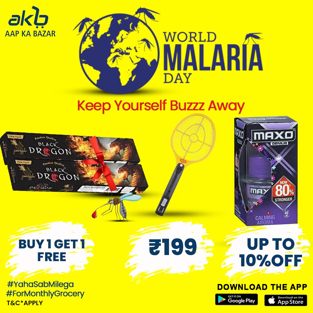 If you find yourself tossing and turning all night, doesn't mean you are in love but in #mosquito rave party. Therefore #aapkabazar has up to #50%off on #antimosquito weaponry! Celebrate #worldmalariaday & #order now for a bonus of free home delivery* #yahasabmilega #groceryapp