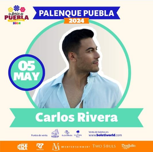 Nuestro Capitán @_CarlosRivera llega al palenque de puebla este 5 de mayo con #UnTourATodasPartes @CR_ClubPorTi @porti_argentina @_CarlosRivera @mikenoriega @SonyMusicArg @WestWoodEntt @westwoodfans