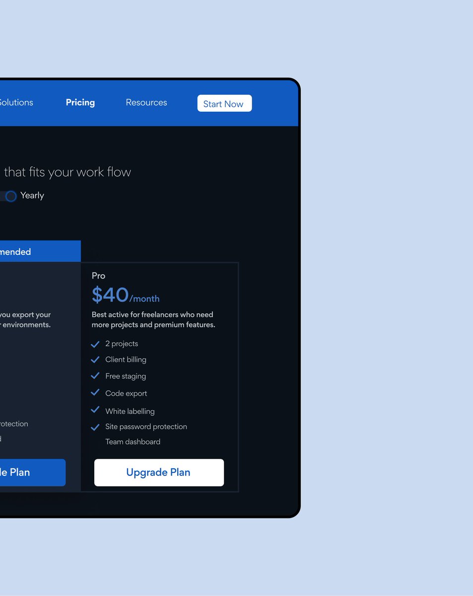 Pricing list UI Design