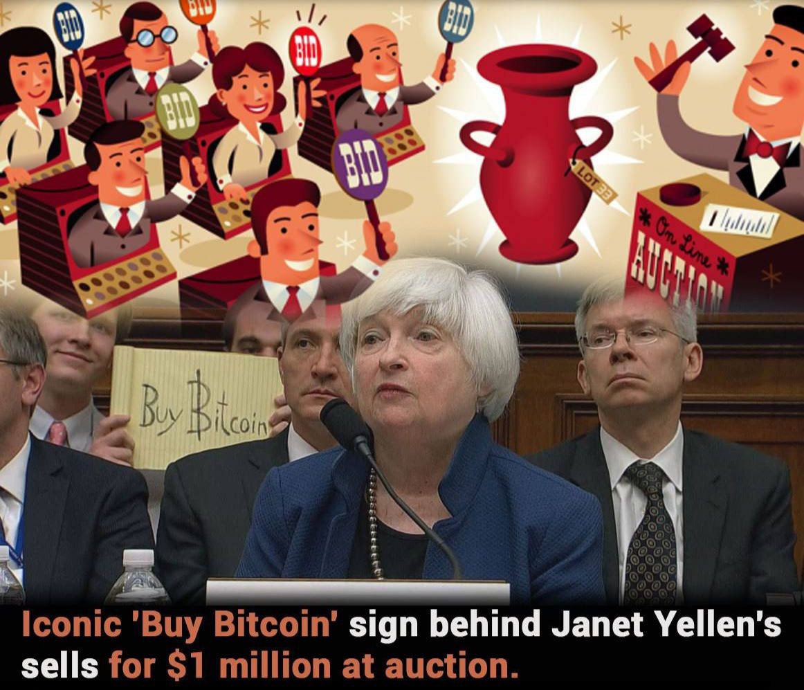 📣 Iconic 'Buy #Bitcoin' sign behind #JanetYellen's sells for $1 million at auction.

#MemeCoinSeason