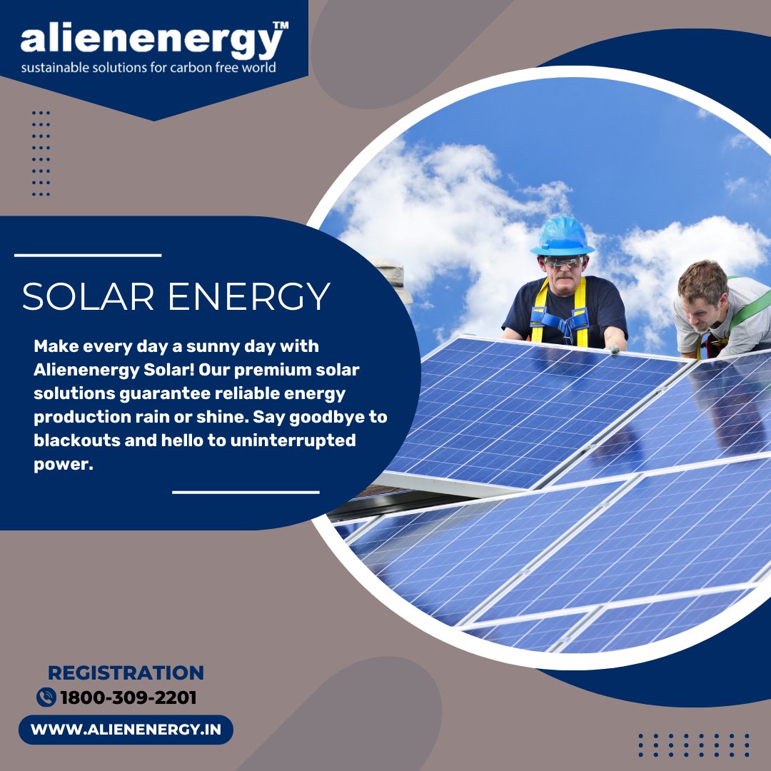 Make every day a sunny day with Alienenergy Solar! Our premium solar solutions guarantee reliable energy production rain or shine.
#ReliableEnergy #SolarReliability 
For more info: 👇🏻
👉🏻Call us on: 1800-309-2201
👉🏻Mail: aryan@alienenergy.in
👉🏻Visit at: alienenergy.in