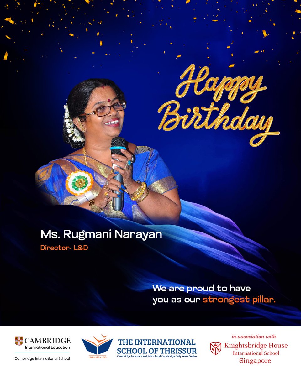 Warmest #birthdaywishes to our Director, Mrs. Rugmani Narayan, who leads us with grace and expertise! Your commitment to education is commendable. May your year ahead be as outstanding as you are.
#HappyBirthday #BirthdayCelebration #TistThrissur #celebratelife