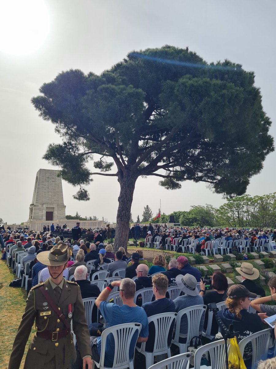 After walking along the coastline and then up Artillery Road, we are now gathering in the warmth of the morning sunshine at Lone Pine CWGC for the Australian service of commemoration. Following on after the Dawn Service at Anzac Cove, it has a very different feel.