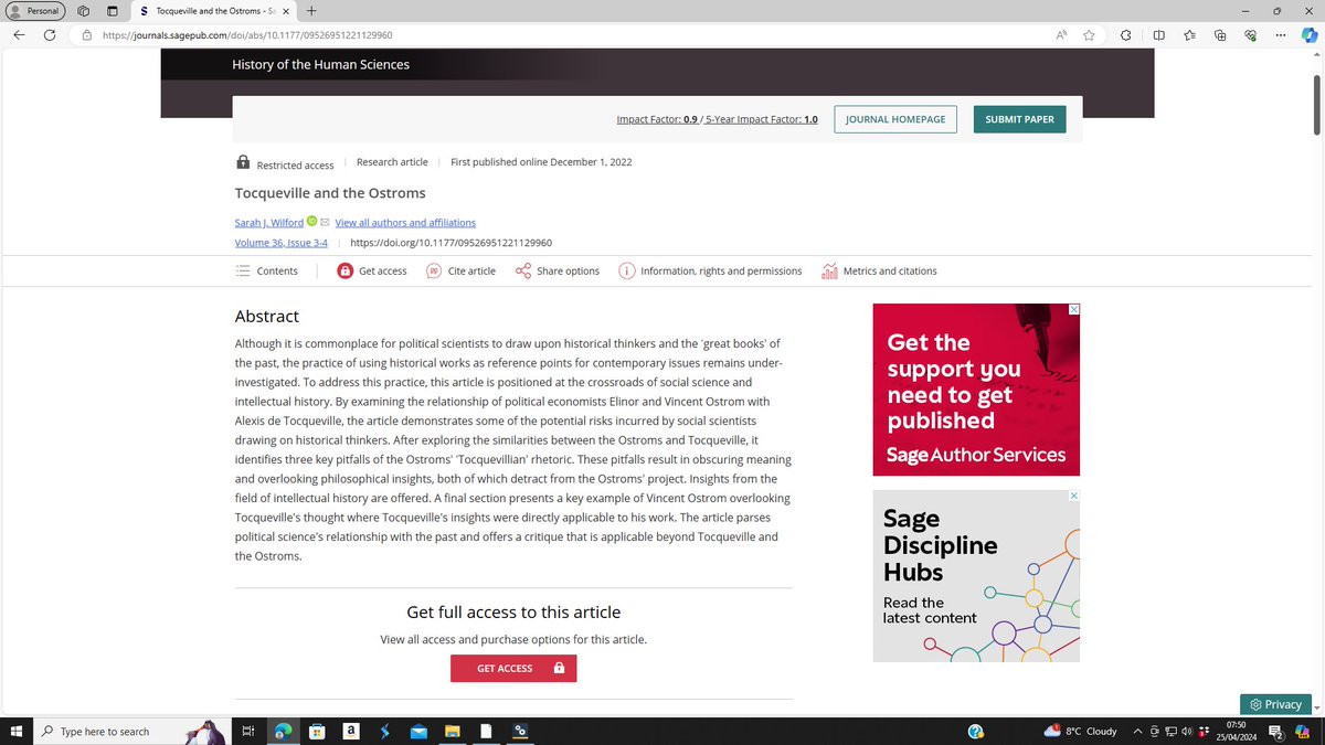 Fascinating paper by @sjwilford, formerly of @Kingspol_econ, exploring the use made by Elinor and Vincent Ostrom of the work of Alexis de Tocqueville. journals.sagepub.com/doi/abs/10.117… @kings_poltheory @PPE_Kings