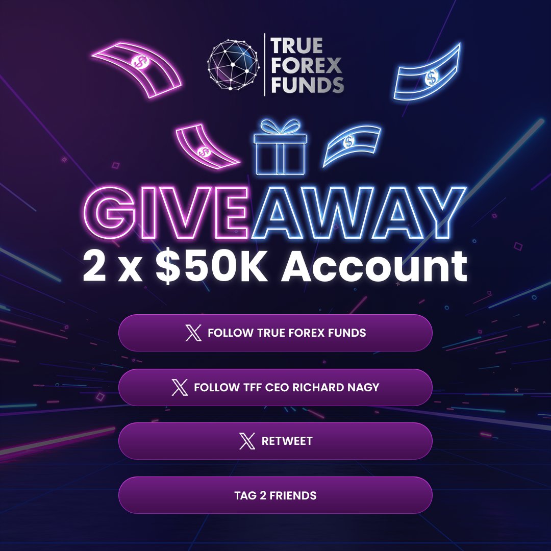 🎉 Giveaway Alert! 🎉

Here's your chance to win one of our 2x$50k Accounts!
To enter:

✅Follow <a href="/trueforexfunds/">True Forex Funds</a>
✅Follow <a href="/RichardNagy_TFF/">Richard Nagy</a> 
✅Retweet this post
✅Tag 2 friends

Hurry, giveaway ends on April 29th at 23:59 (GMT+0)! Don't miss out! ⏲️

Winners will be randomly