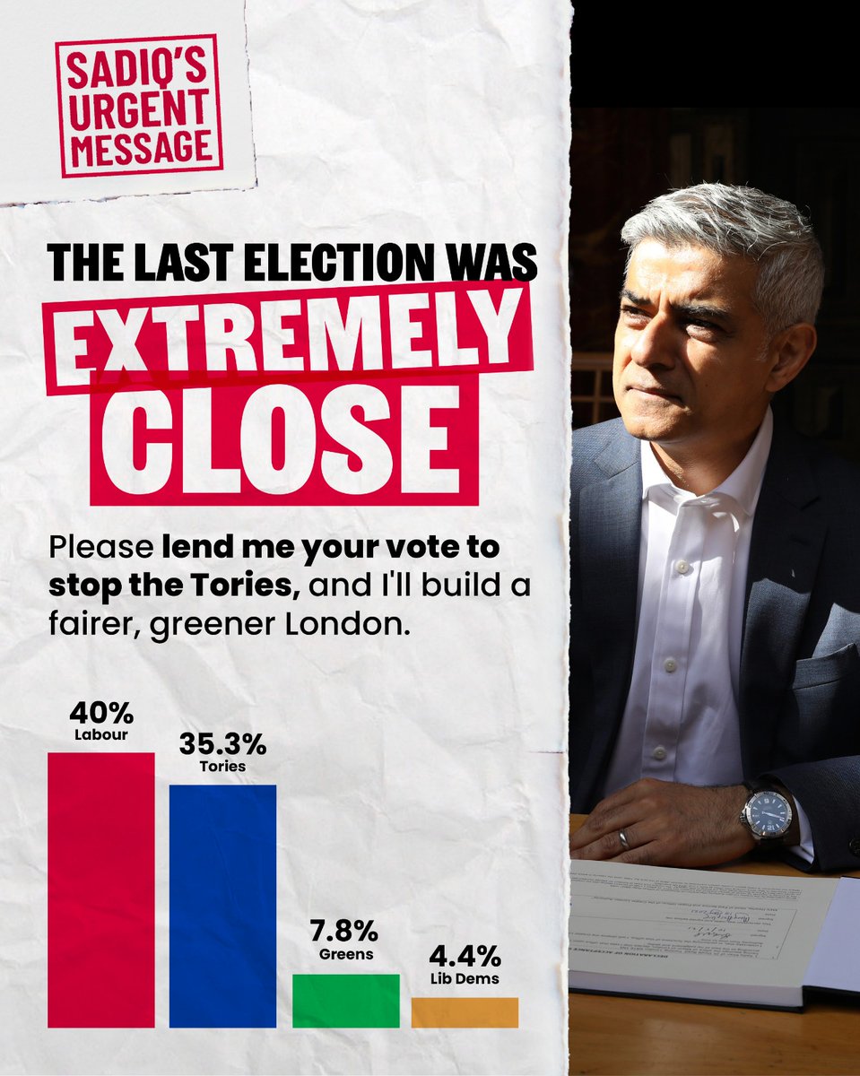 London: it’s 7 days until the Mayoral election. The Tories have changed the way Londoners vote – remember: 🚨 You need to show photo ID at the polling station 🚨 You can only vote once - there is no second preference