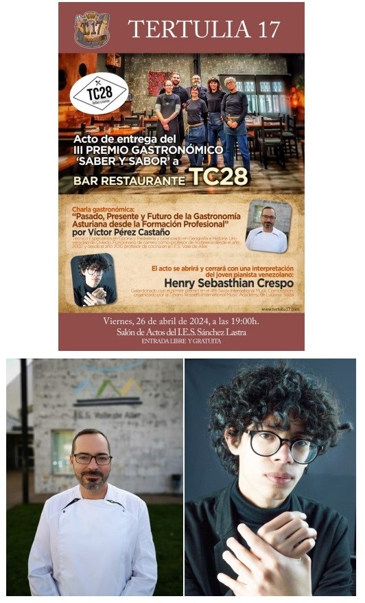 1 día para la entrega de premios “saber y Sabor” de Tertulia 17 de Mieres. Mañana viernes día 26 de abril a las 19.00 horas en el I.E.S. Sánchez Lastra. Entrada libre y Gratuita.