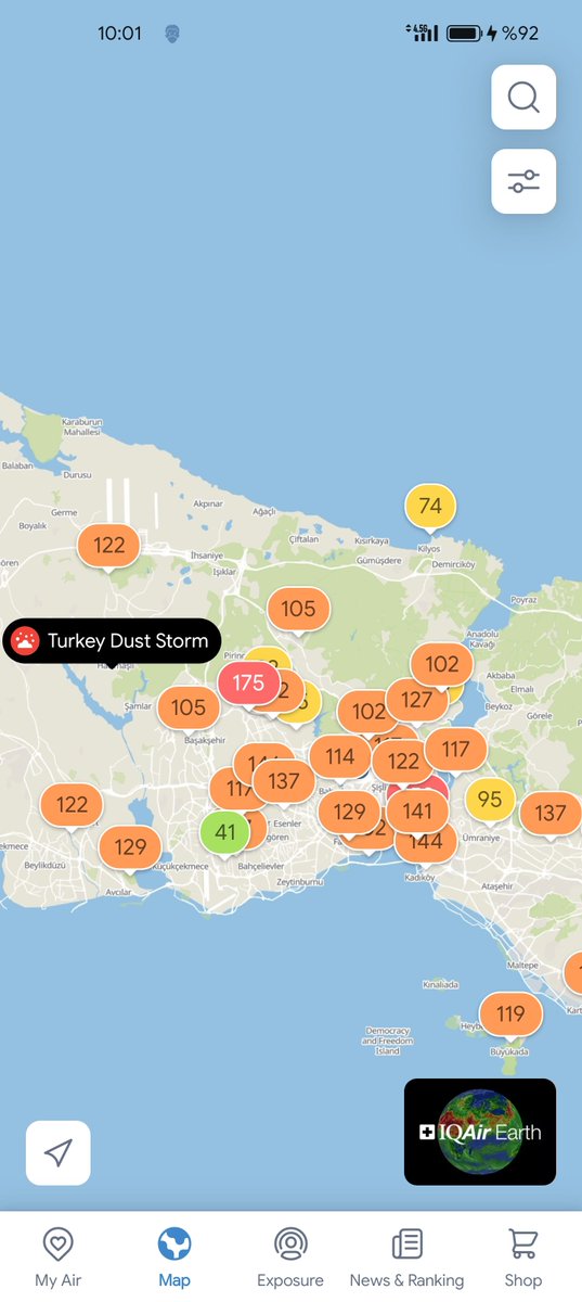 İstanbul'da anlık hava kalitesi değerleri, akşam çöl tozlarının çekilmesiyle bu değerler düşecek ve hava temizlenecek