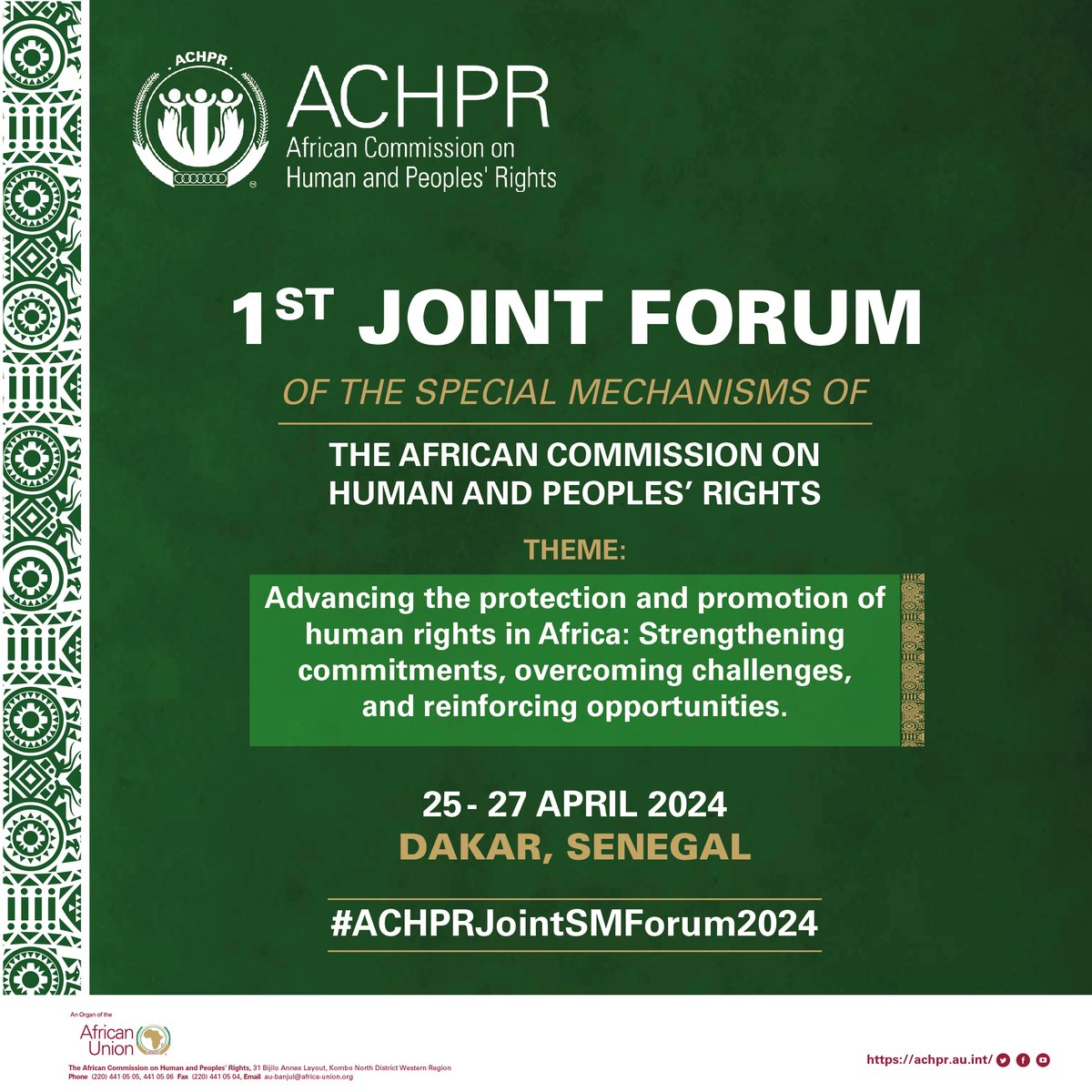 The ACHPR is hosting the first-ever Joint Forum of Special Mechanisms in Dakar from April 25th to 27th, 2024.The aim of this Forum is to deepen the ACHPR's intersectional approach to Human Rights.