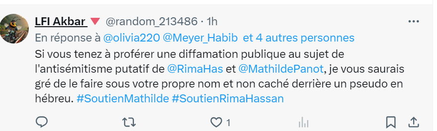 olivia220's tweet photo. Quand les soutiens des #députéscollabosislamistes de @FranceInsoumise @MathildePanot et @RimaHas prennent des #pseudos ça donne ça :
Il n'y a rien qui vous choque ????
Bientôt on aura le droit aux #pseudos #AllahAkbar https://t.co/TtSuu9EJb2