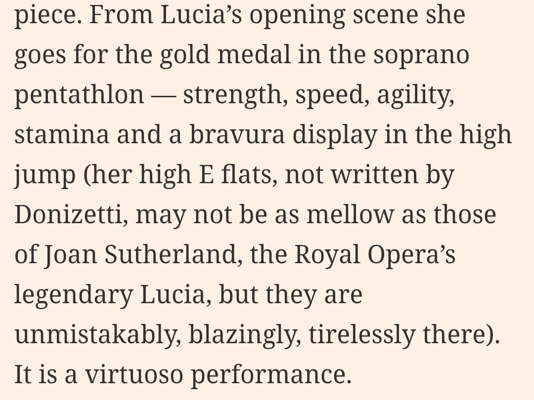 I love this snippet from Richard Fairman's #ROHLucia review @FT - @nadinesierra going for 🥇