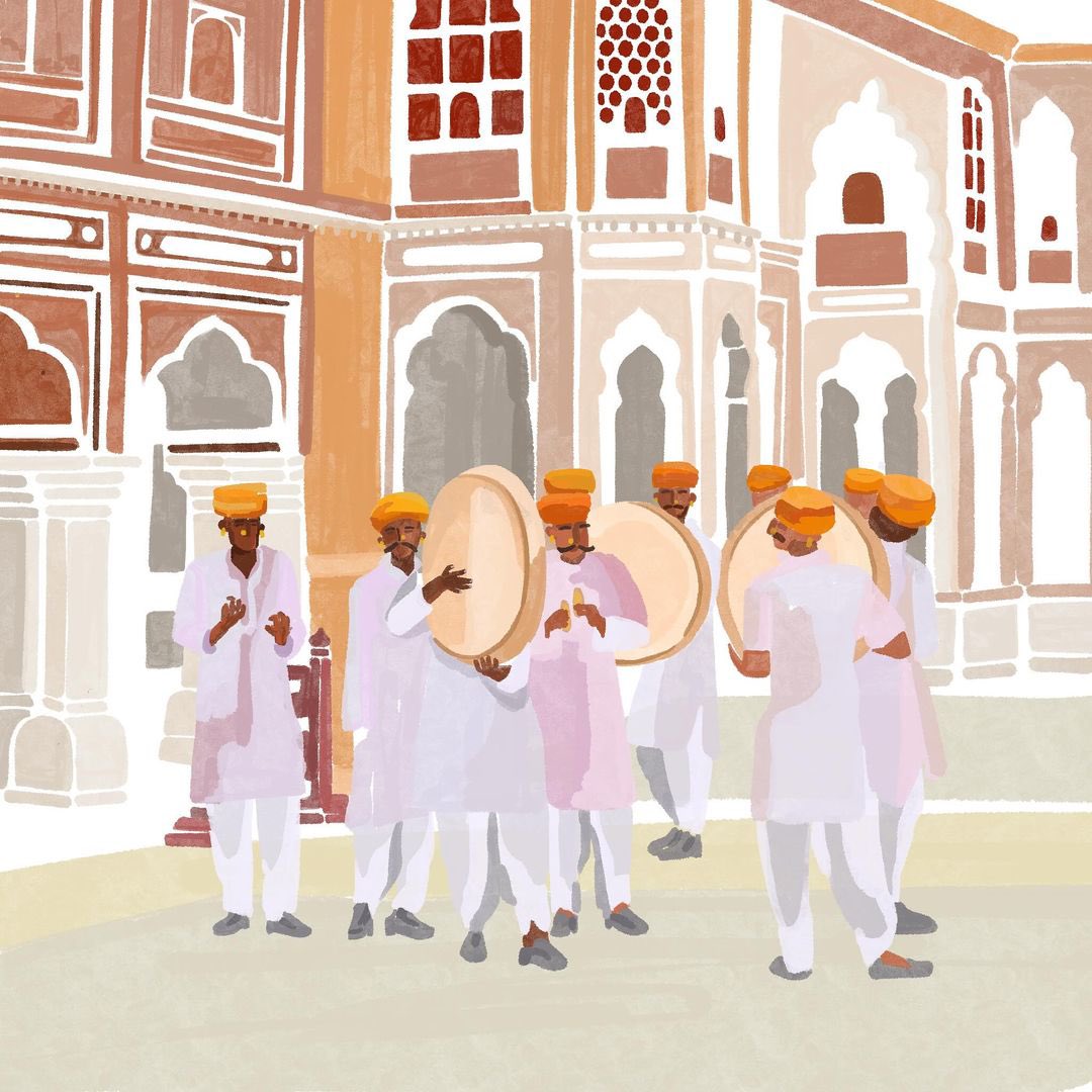 ~ Art Inspired By #TheCityPalaceJaipur ~ 

An evocative depiction of the Rajasthani folk music performance art of ‘Chang’. 

This is performed during the festive season around ‘Holi’ at #TheCityPalaceJaipur