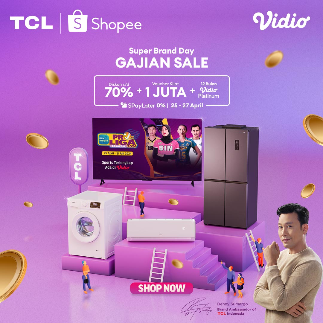 Super Brand Day 💢GAJIAN SALE💢 Dapatkan diskon sampai dengan 70% + Voucher Kilat 1 Juta + 12 Bulan Vidio Platinum. Jadi tunggu apa lagi beli sekarang TV TCL di Shopee Beli Disini 👉🏻 vid.id/A1MLsO