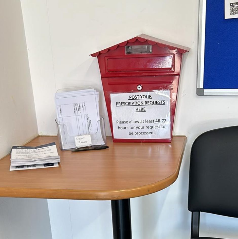 Alert ‼️ We have a new prescription request box and request slips located in the entrance area of the surgery. Prescription requests can take 48-72 hours to process, excluding weekends and bank holidays. Please leave plenty of time to submit your requests.