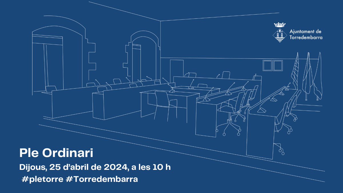 #Bondia #Torredembarra| Avui #pletorre ordinari del mes d'abril, a les 10 h.  

El podreu seguir en directe per 🎙️ @OnaLaTorre (107.0 FM) i a YouTube ow.ly/VmwL50Rm1pO

Ordre del dia 🔗 ow.ly/yX8r50Rm1pN