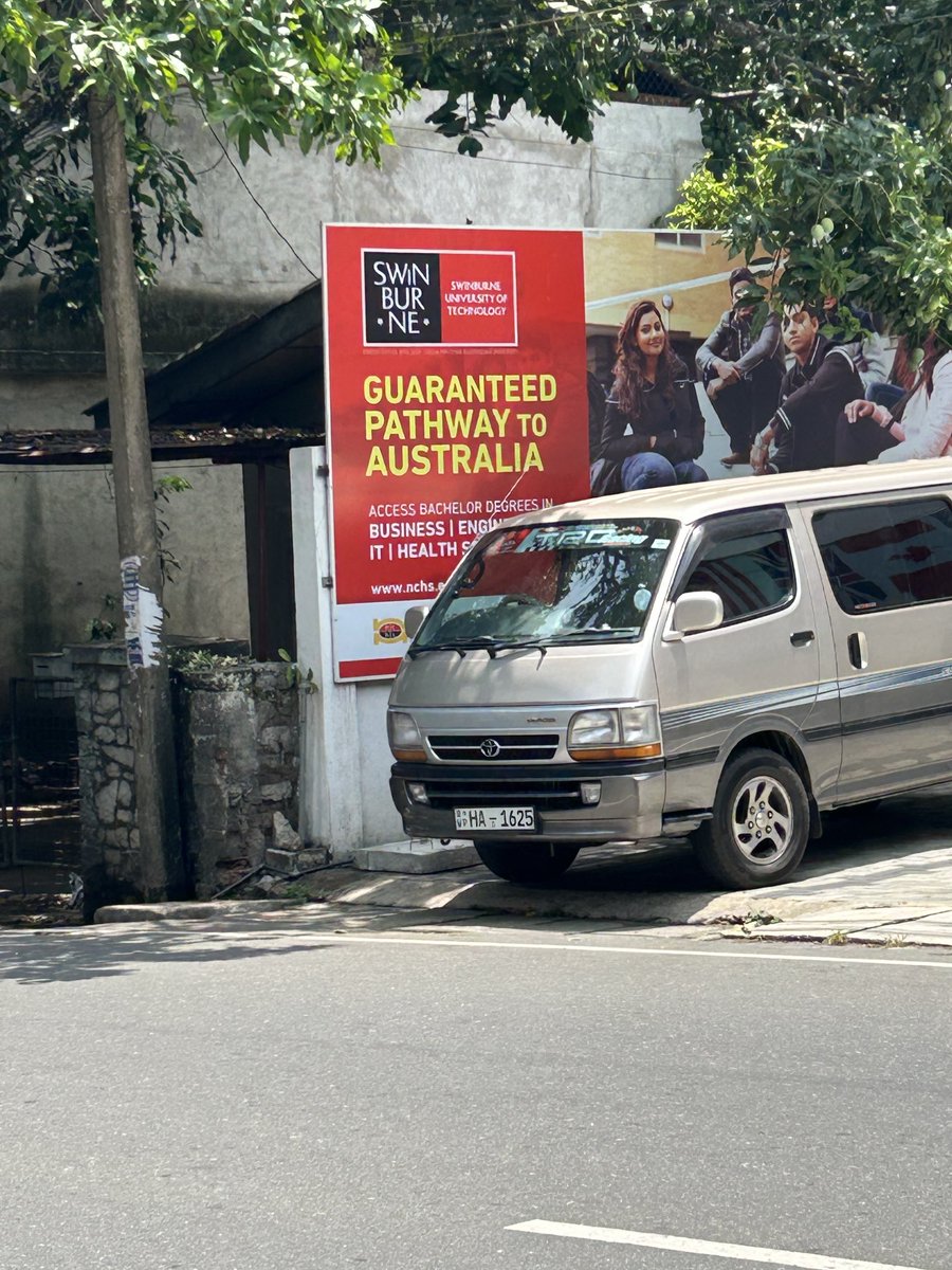 Nothing subtle about this marketing by Swinburne Uni 👎 We spotted it in Kandy, Sri Lanka today. No wonder they’re cracking down on ‘students’ in Australia. ⁦@Swinburne⁩