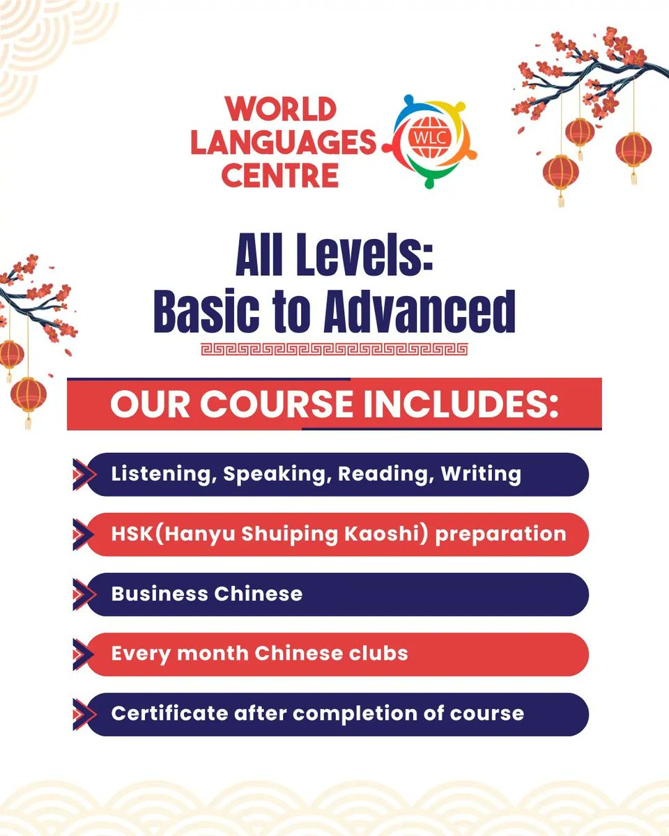 Ni Hao! Unlock the door to Chinese fluency with our comprehensive courses. Join us for a journey through the language's depths. Enrol today and embrace a world of linguistic possibilities! #globalcommunication #wlc #worldlanguagescentre #wlcclass #explore #worldlanguagescentre