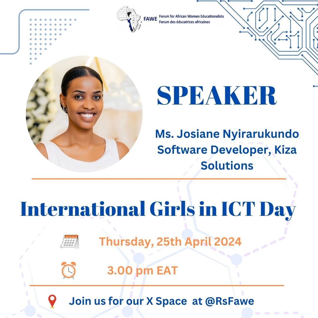 #Today 📆 @JosianeNyiraru1 will be speaking about her experience as a #SoftwareDeveloper. Don't miss out! Join our X Space at 3.00pm EAT via: x.com/i/spaces/1zqkv… #Educate2Elevate #GirlsinICT