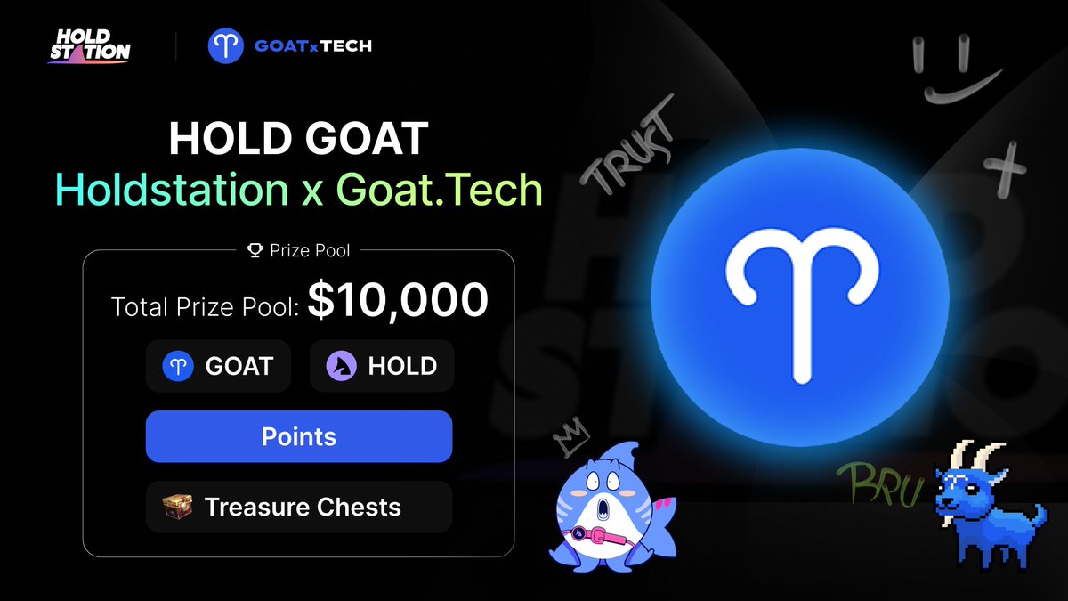 💥 HOLD GOAT: A Mega Campaign with $10,000 in Prizes!

#Holdstation has joined forces with @Goatxtech to launch a MEGA campaign on <a href="/Galxe/">Galxe</a>. 

🫣 It's your chance to Win $10,000 in $GOAT, $HOLD, Goat.Tech Points &amp; Treasure Chests across 3 stages: Testnet, Mainnet &amp;