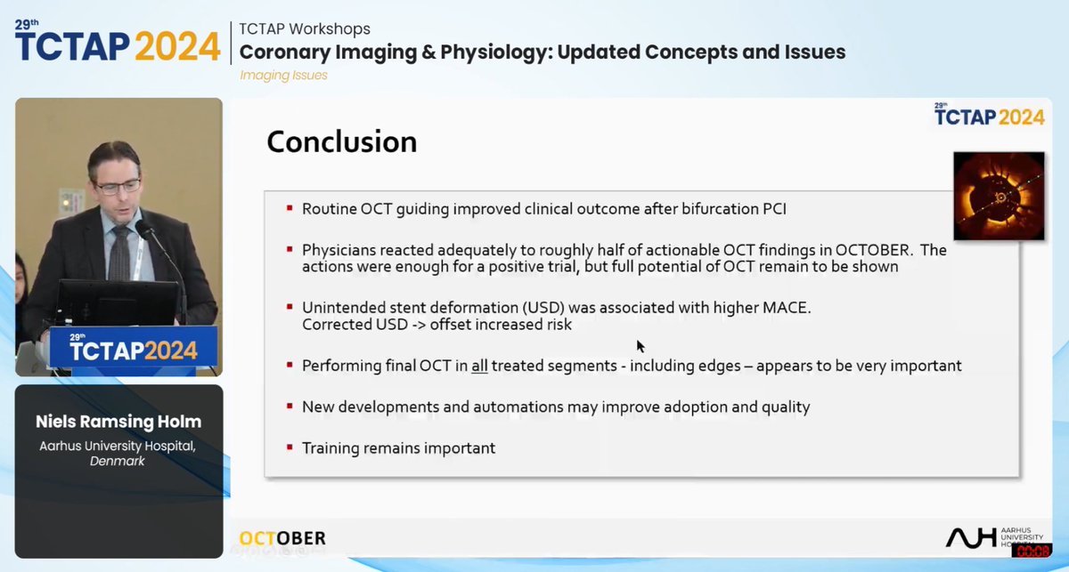 #CoronaryPhysiology #IntravascularImaging #TCTAP2024 The O C T O B E R trial 🔟 lessons learned from using O C T 👀 And WHAT’s N E X T 👋@NielsRHolm #TCTAP #TCTAPSmiles @summitmd_cvrf