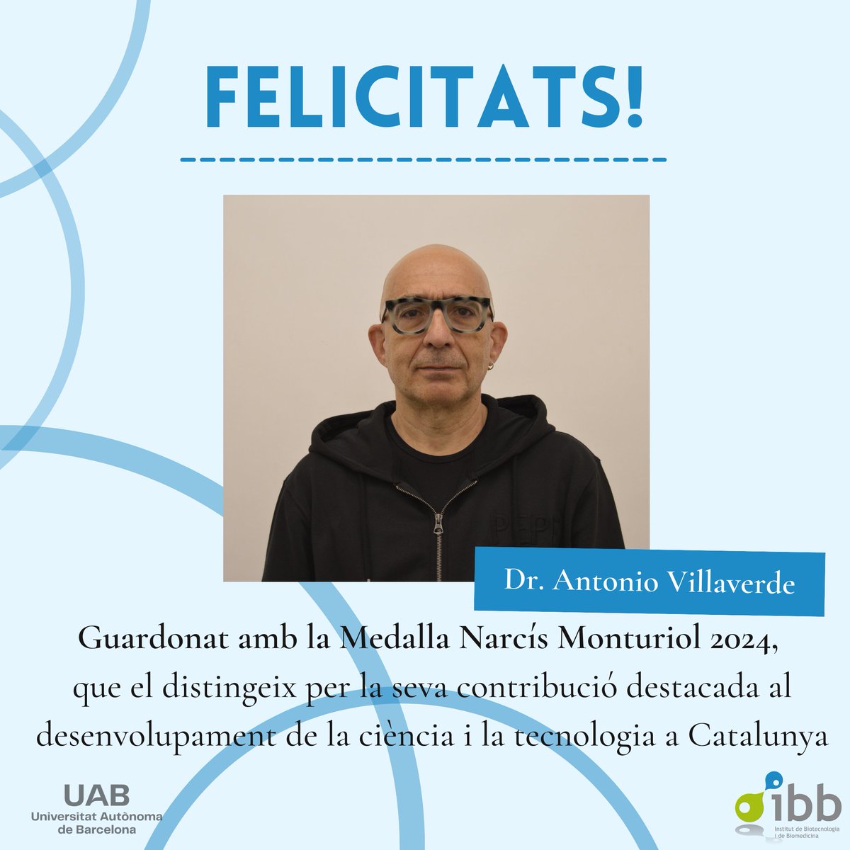 🏅El Dr. Antonio Villaverde, director del Grup de Nanobiotecnologia, ha estat guardonat amb la Medalla Narcís Monturiol de la Generalitat de Catalunya, que distingeix les contribucions científiques a Catalunya. 

🎉 Moltíssimes felicitats per aquest reconeixement!

#IBBpremis