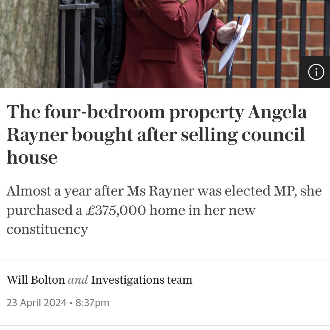 A woman legally bought a perfectly normal house with her own money, which she earned from the job she was democratically elected to do. The latest Watergate-level revelation from The Telegraph's [checks notes] 'Investigations Team'