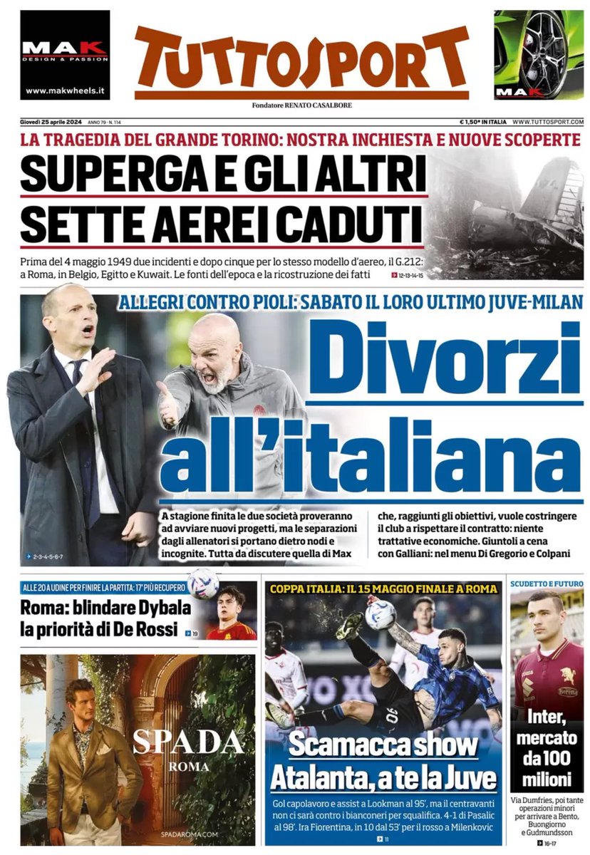 Buon giovedì 25 aprile 2024 a partire dalla nostra consueta e quotidiana #rassegnastampa (#Gazzetta, #CorrieredelloSport, #Tuttosport)… ricordando che l’informazione di #calcioparlando ⚽️ prosegue per tutta la giornata in tempo reale con #news #calciomercato e #risultati