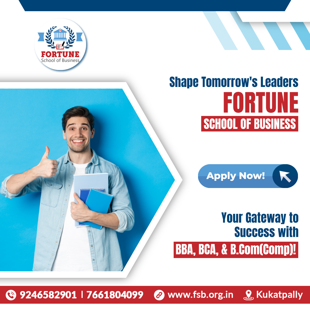 Prepare for success with Fortune School of Business, your gateway to a brighter future. Offering comprehensive programs in BBA, BCA, and B.Com. (Comp), we're committed to shaping tomorrow's leaders.
#FortuneSchool #BusinessEducation #BBA #BCA #BCom #Success