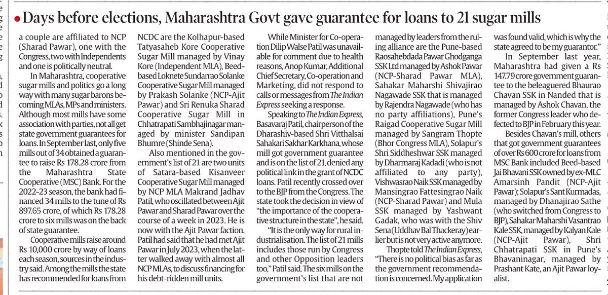 Maharashtra State’s illegitimate and unconstitutional Government gave guarantee for loans to 21 sugar mills, 15 of them are managed by ruling party leaders, 9 out of these 15 are traitors. Corrupt governance model, being carried out brazenly . Shameful.