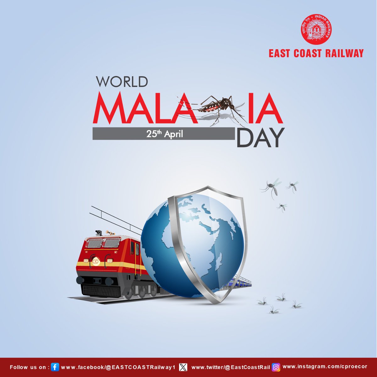 Let's accelerate the fight against Malaria to achieve the vision of a Malaria free world. East Coast Railway urges everyone to join hands for this.

@RailMinIndia 

#ECoRupdate