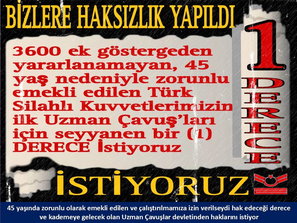 #UzmanÇavuş
#BirDereceHak
<a href="/RTErdogan/">Recep Tayyip Erdoğan</a>
<a href="/tcsavunma/">T.C. Millî Savunma Bakanlığı</a>
<a href="/hulusiakarmedya/">Hulusi AKAR</a>
<a href="/Akparti/">AK Parti</a>
<a href="/nacibostanci/">M. Naci Bostancı</a>
<a href="/akbasogluemin/">Av. M.Emin AKBAŞOĞLU 🇹🇷</a>
<a href="/AliYerlikaya/">Ali Yerlikaya</a>
<a href="/UlviYonter/">Dr.İzzet Ulvi YÖNTER</a>
<a href="/dbdevletbahceli/">Devlet Bahçeli</a>
<a href="/mustafaelitas/">Mustafa Elitaş</a>
<a href="/UlviYonter/">Dr.İzzet Ulvi YÖNTER</a>
<a href="/erkanakcay45/">Erkan Akçay</a>
<a href="/dijital/">Dijital</a>
<a href="/alitilkici38/">Ali Tilkici 🇹🇷</a>