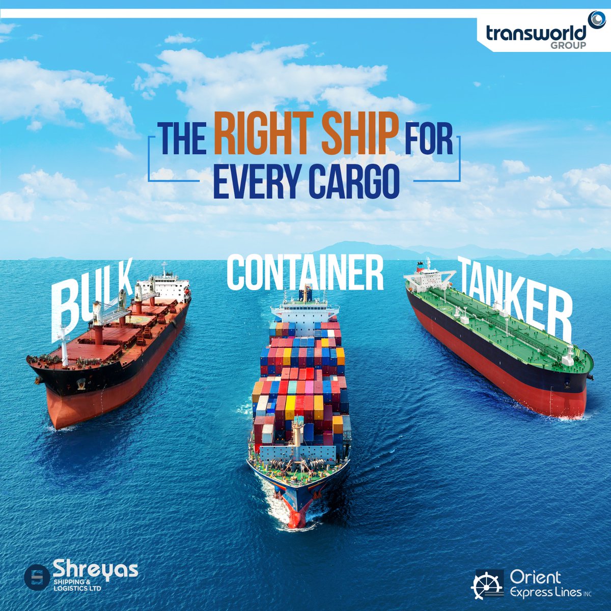 At Transworld Group, we've got the perfect vessel for every cargo – whether it's #bulk, #container, or #tanker. Trust in our fleet, trust in our legacy.

Know more: transworld.com

#TranswordGroup #Shipping #ShreyasShipping #OrientExpressLines #ContainerShipping