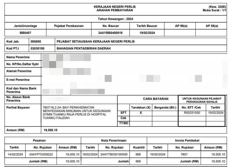 Kes anak MB Perlis dan 5 konco-konconya. Salah satu adalah tuntutan palsu berkaitan Raja Perlis.

Tudia.

Depa kata depa bekalkan minuman kepada Raja Perlis di Hospital Kangar. Tapi benda tu tak wujud pun.

Tengok berapa jumlahnya. RM19,505.10.

RM19 ribu bang. Harey!

1/2