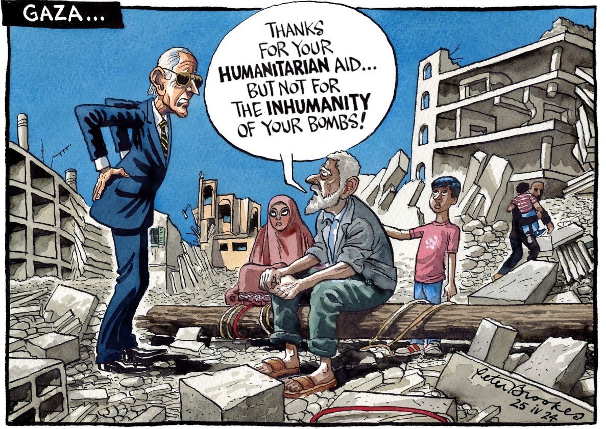 Peter Brookes on #JoeBiden #Gaza #HamasisISIS – political cartoon gallery in London original-political-cartoon.com