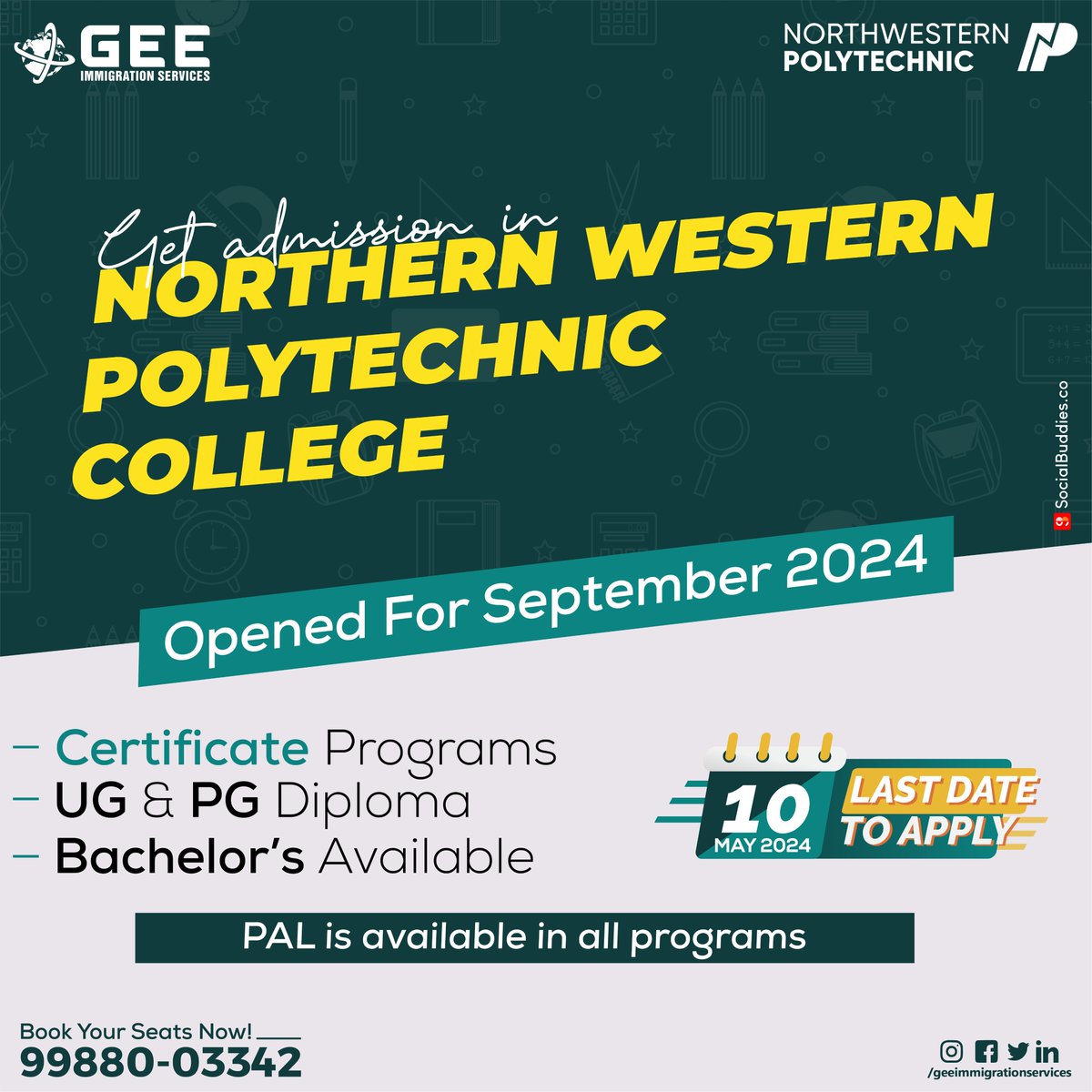Avail the best options at Northern
Western Polytechnic College.
.
For more info, dial +91 9988003310 
.
#studyvisa #canadavisa #spousevisa #visitorvisa
#livetogether #newjourney #studyoverseas
#immigrationexperts #geeimmigration #gee
#trending #FastProcessing #educationconsultant