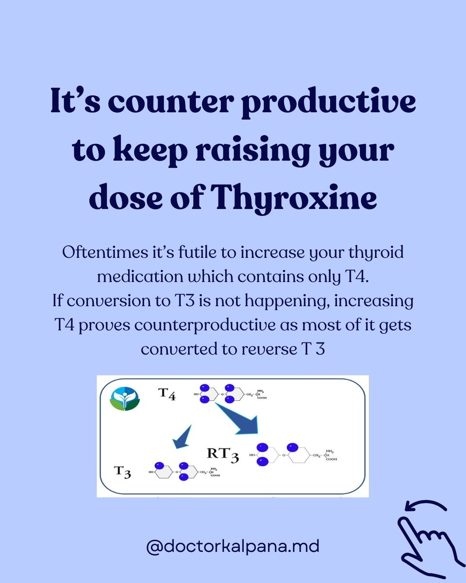 Freedomage1's tweet photo. Are making more active T3 or reverse T3 with your thyroid medication, if making more reverse T3 it’s clearly counterproductive to increase your dose of thyroid medication T4 to active T3 conversion is crucial for metabolism and energy levels. https://t.co/suYcp9BT1Z