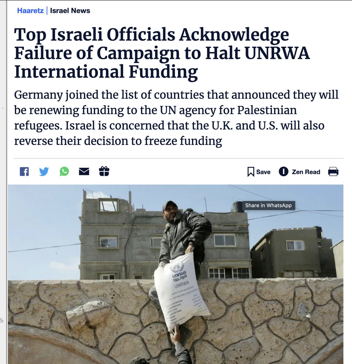 Good news to start the day: Senior Israeli officials admit their campaign to smear & disband UNRWA has failed miserably. Thanks to everyone who challenged & debunked their deranged & shameless lies & pushed back against their complicit partners in the EU/US.