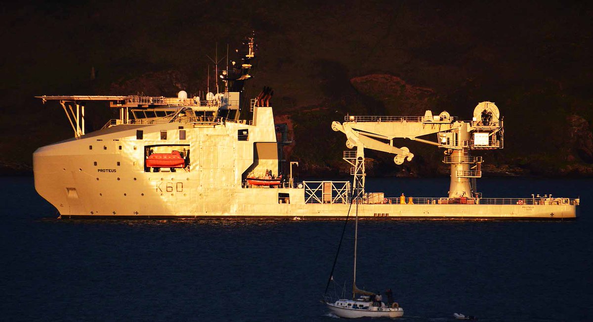 Golden hour... @RFAProteus at anchor in Plymouth Sound yesterday evening Via @RfaNostalgia