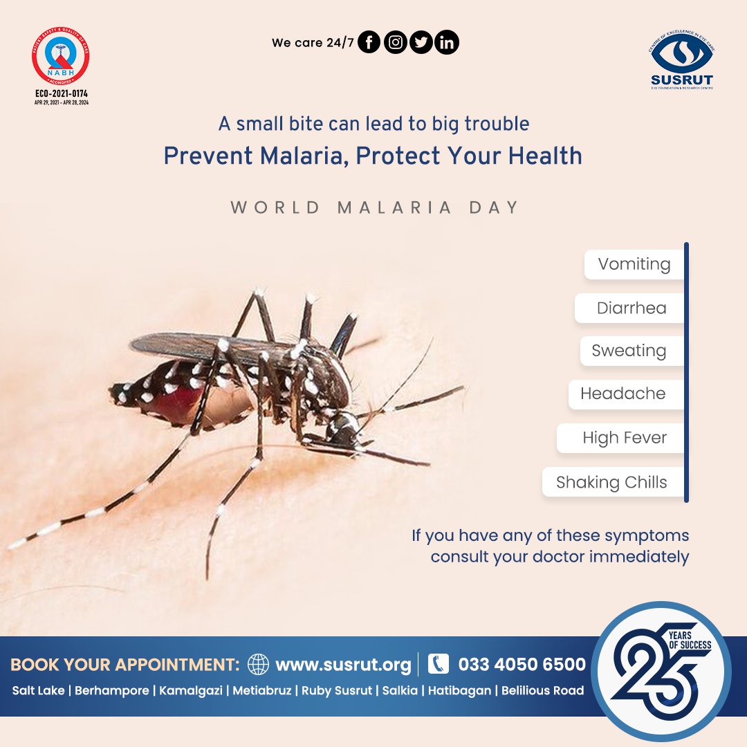 susruteyehosp's tweet photo. Every step counts in the fight against malaria. Let's invest in prevention, diagnosis, and treatment to save lives.
𝐖𝐎𝐑𝐋𝐃 𝐌𝐀𝐋𝐀𝐑𝐈𝐀 𝐃𝐀𝐘
.
.
.
#susrut #susruteyefoundation #worldmalariaday https://t.co/3ndzn0Kaiy