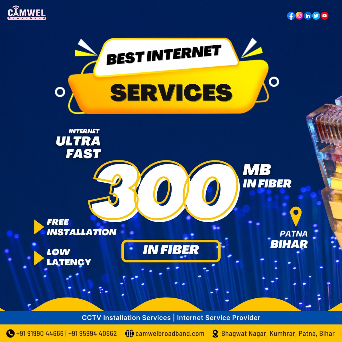 सिर्फ 799 रुपये में पाएं 300Mbps की तेज़ इंटरनेट सेवाएं। अब रुके नहीं, ब्राउज़ करें, स्ट्रीम करें, और ऑनलाइन खेलें, बिना किसी रोक-टोक के! 

#broadband #broadbandinternet #BroadbandForAll #broadbandconnection #broadbandlight #wirelessinternet #wirelessbroadband  #BestWifi #patna