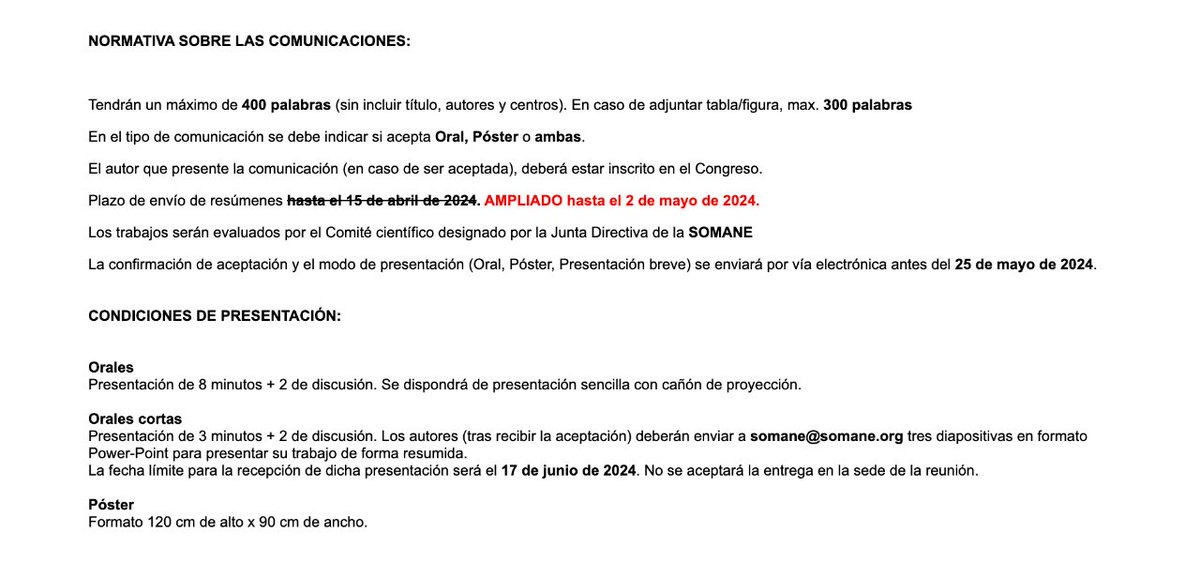 El 2 de mayo termina el plazo 🗓️ para el envío de resúmenes para el Congreso de SOMANE 🏥 ¿Te gustaría conocer la normativa al completo? 🩺 Estas son todas las condiciones 📄 #SOMANE #Nefrología