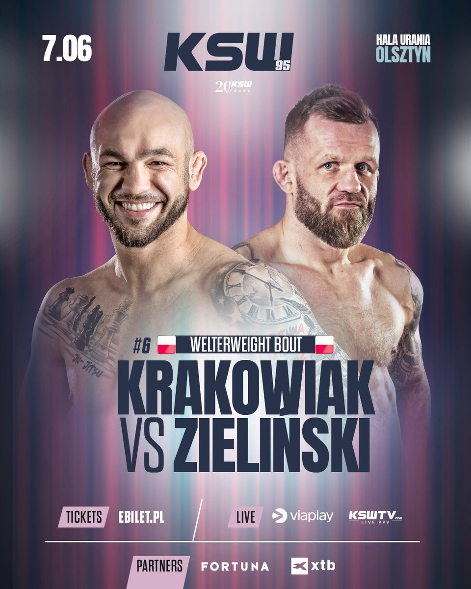 A local hero faces a tough challenge. 🇵🇱 Krakowiak vs. Zieliński 🇵🇱 #KSW95 | June 7 | Olsztyn | @eBiletPL