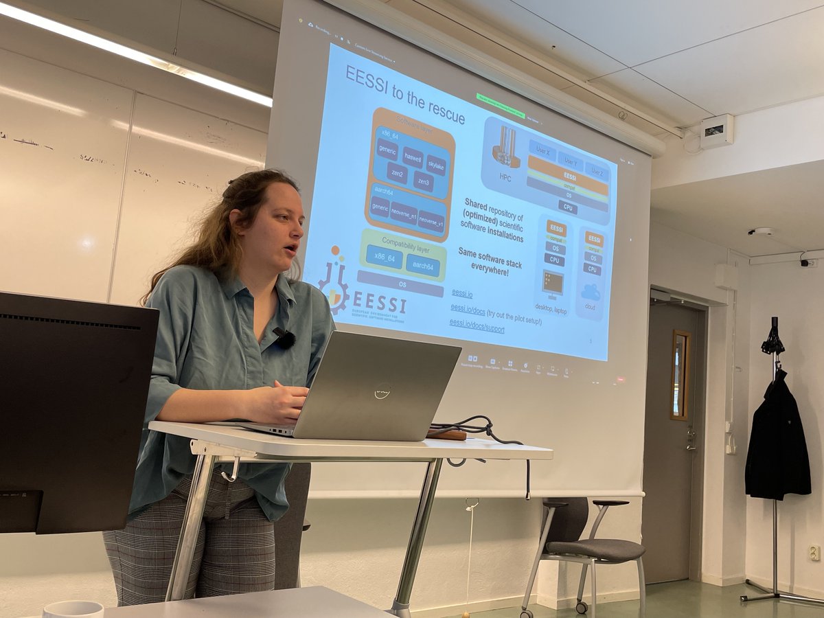 Lara Peeters (@HPCUGent) is kicking off the 3rd day of the 9th EasyBuild User Meeting with an introduction to EESSI. Link to YouTube live stream available at easybuild.io/eum24/#program, more info on the EESSI project via eessi.io/docs #HPC #community