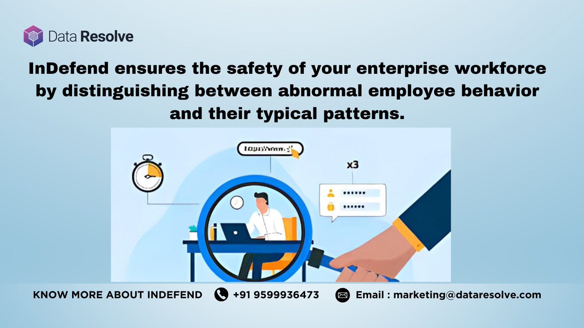 dataresolve's tweet image. "Experience InDefend: Safeguard Your Workforce Today."
#DataProtection #BehavioralAnalysis #EnterpriseSecurity #CyberDefense #WorkforceSafety