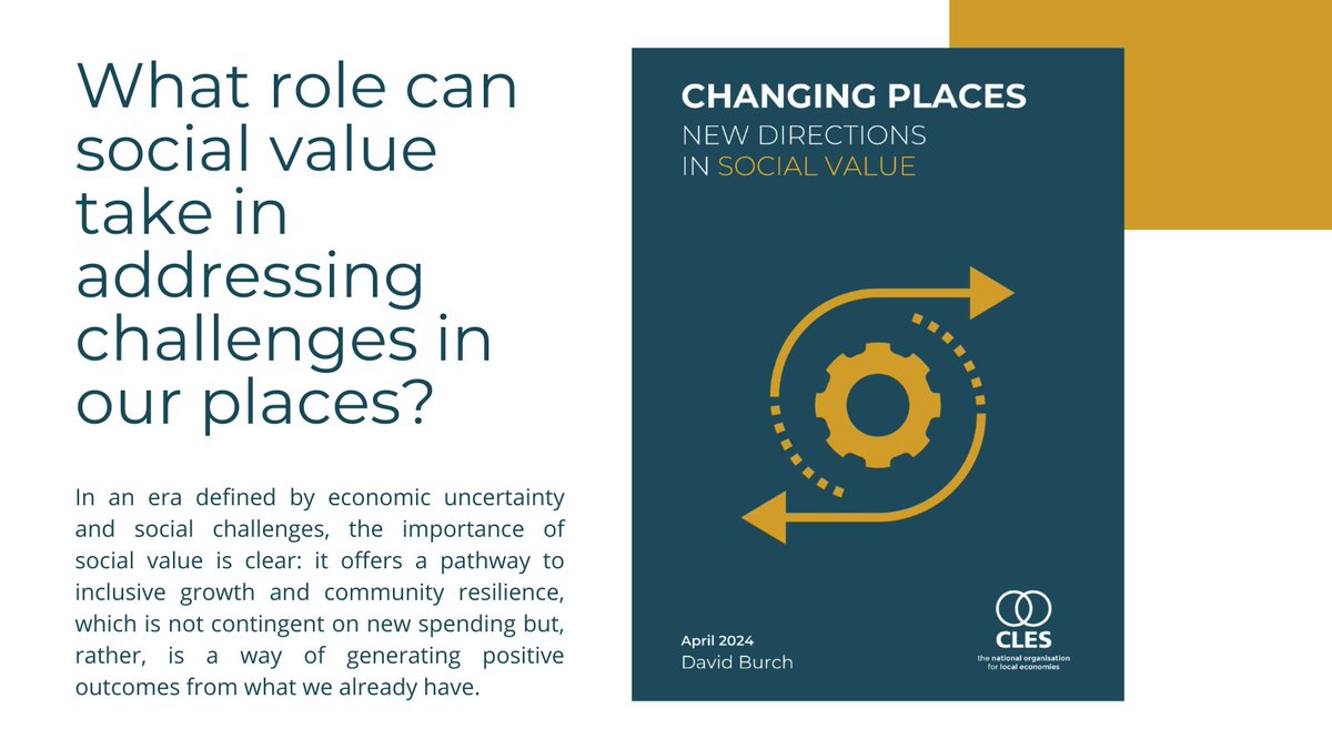 (CLES) Centre for Local Economic Strategies (@clesthinkdo) on Twitter photo Today we launch Changing places - a new paper from <a href="/DavidB_CLES/">David Burch</a> that looks to the future of social value and provides a rallying call to action for place-based leaders to forge ahead in their pursuit of social value excellence.
Read it here 🔗 ow.ly/tlvi50RncrO Today we launch Changing places - a new paper from <a href="/DavidB_CLES/">David Burch</a> that looks to the future of social value and provides a rallying call to action for place-based leaders to forge ahead in their pursuit of social value excellence.
Read it here 🔗 ow.ly/tlvi50RncrO