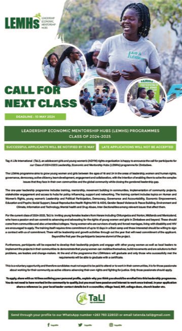 The #LEMHs Program is seeking a new class of change makers!! The Leadership Economic Mentorship Hubs Programme is a one year empowerment program for girls and young women (16-24). Apply to join our 2024-2025 Cohort today! Applications are due May 10 #GirlsattheTable