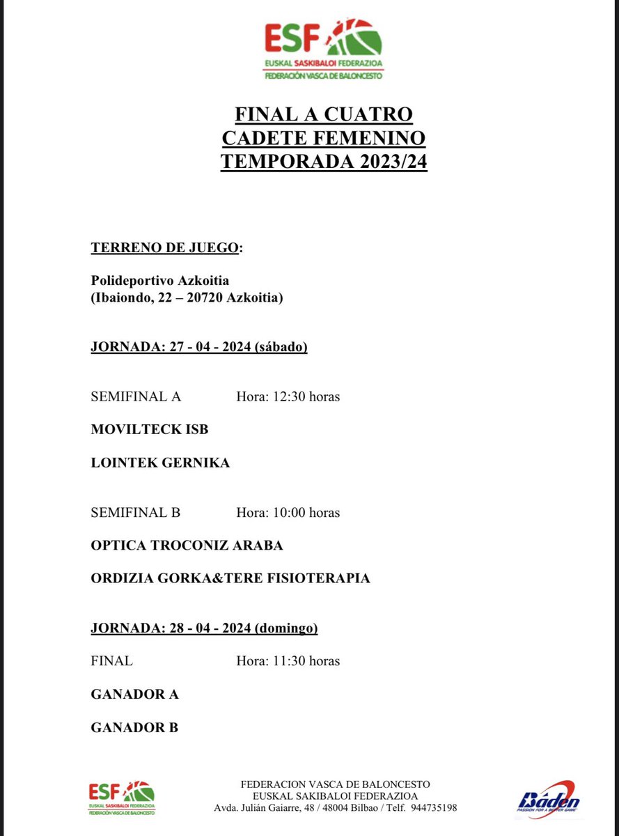 CB_ARABA's tweet photo. Este sábado 27 a las 10:00 en Azkoitia nuestro cadete #OpticaTroconizAraba juega contra @ordiziasaski por el último billete al Campeonato de España👏🏻 Os animamos a ir a apoyar a nuestras cadetes!!💪🏻🥰 https://t.co/LTqsijodzb