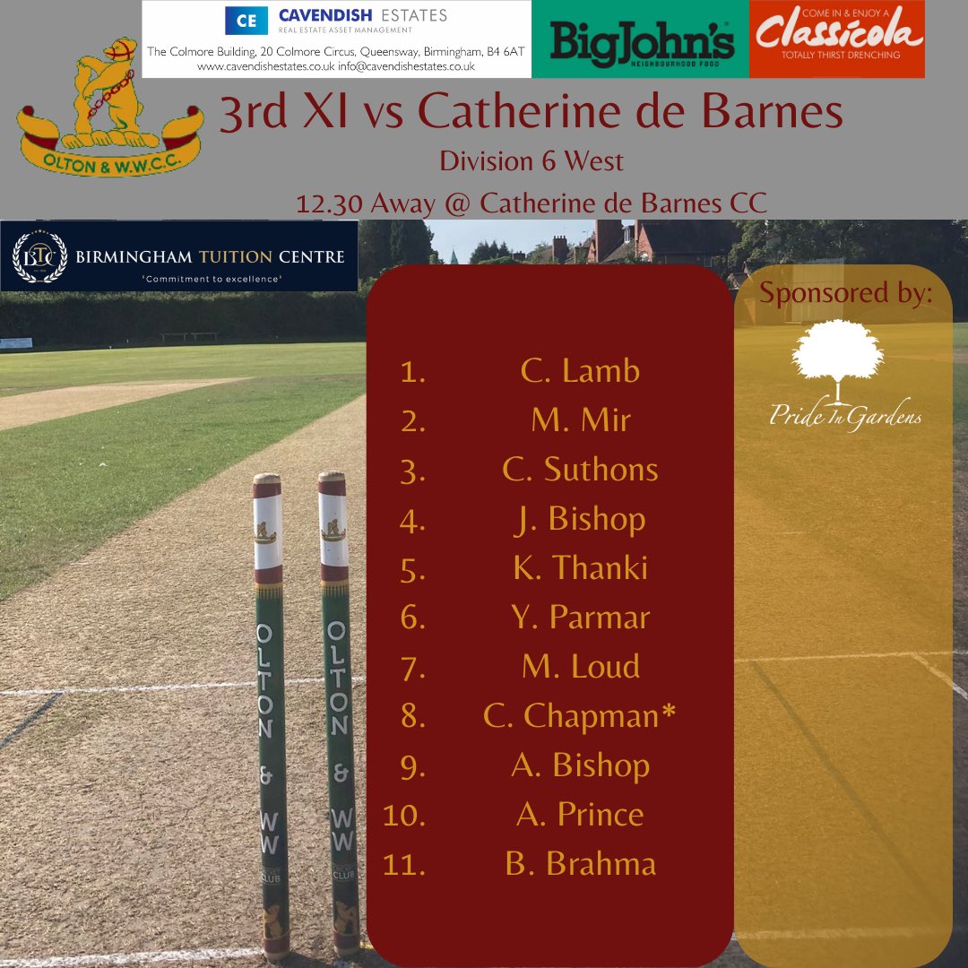 oltonwwcricket's tweet image. Team News for Saturday 

1s away vs @MoseleyAshfield 

2s home vs Old Ed’s 

3s away vs @CatneyCricket 

#owwcc #teamnews #wccl #warwickshirecricket