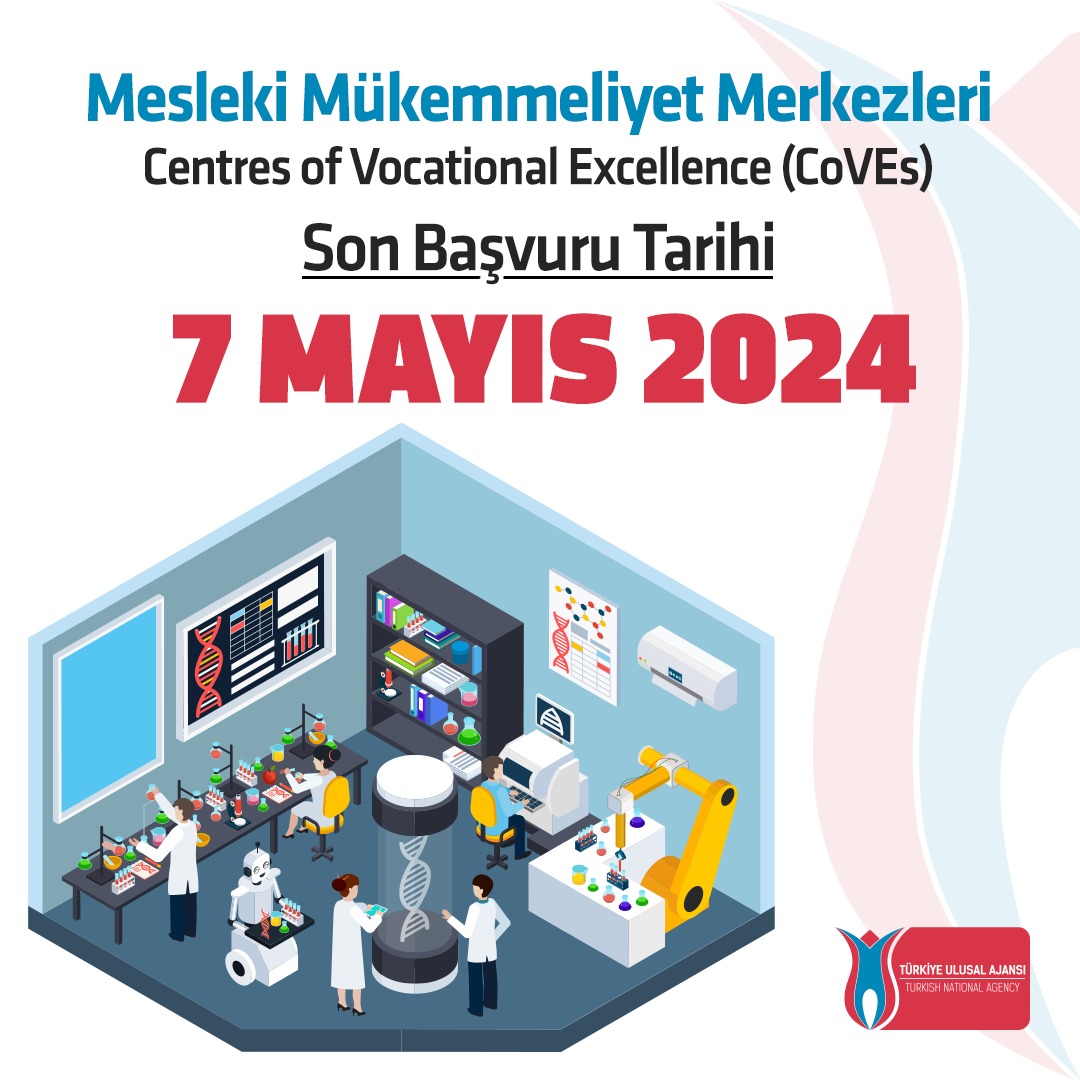 Son gün 7 Mayıs 2024! Erasmus+ Merkezi projelerinden olan Mesleki Mükemmeliyet Merkezleri (Centres of Vocational Excellence- CoVEs) için son başvuru tarihi 7 Mayıs 2024, BSİ 17:00:00 Başvuru sayfası: ec.europa.eu/info/funding-t…